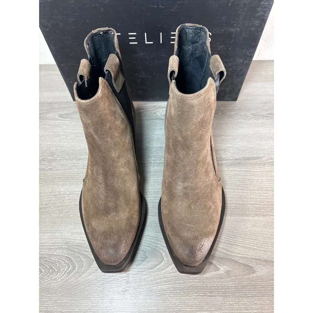Ateliers‎ Bodhi Women'sBrown Oilked Suede Leather Boots Size 37 US 7- NIB